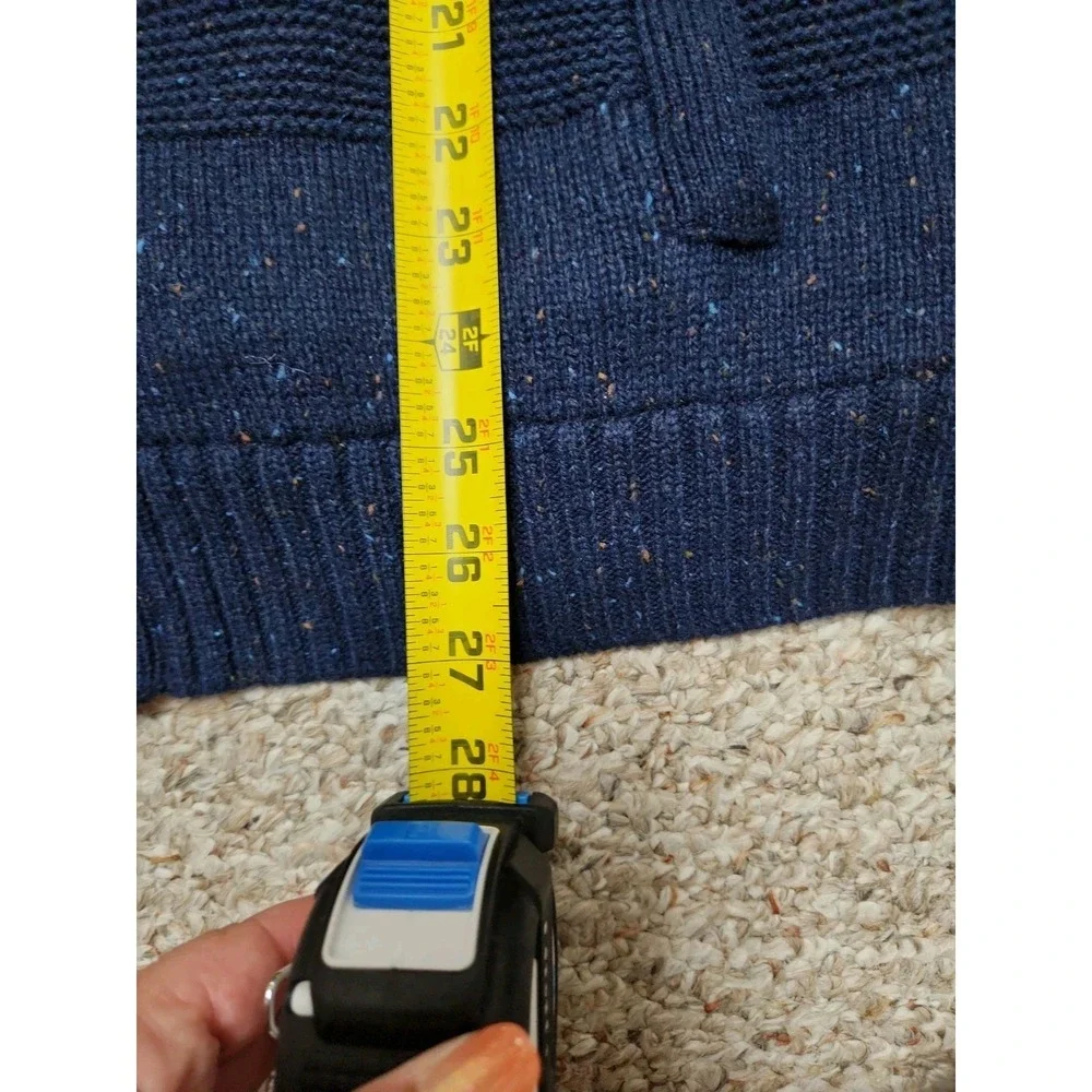 Lands' End Navy Textured Wool Blend Sherpa Trim Button Sweater Men's Large 42-44